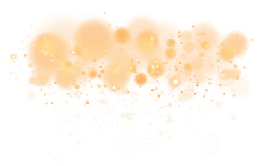 Golden shining bokeh lights with glowing particles on transparent background. PNG.