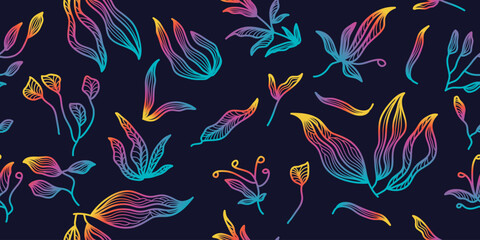 Exotic Seamless Floral Pattern with Colorful Gradient Style. Flower Motif. Suitable for Wallpaper, Wrapping Paper, Background, Fabric, Textile, Apparel, and Card Design