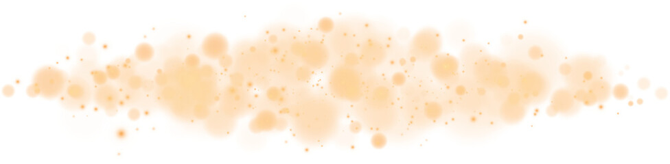 Golden shining bokeh lights with glowing particles on transparent background. PNG.