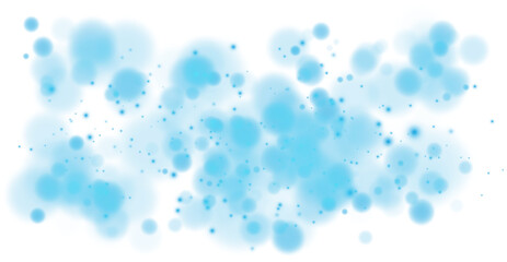 Blue shining bokeh lights with glowing particles on transparent background. PNG.
