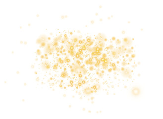 Golden shining bokeh lights with glowing particles on transparent background. PNG.