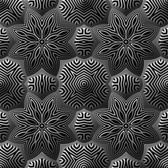 Monochrome silver optical ornament. Illusory volumetric pattern. Patterned tile for design.