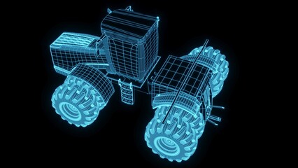 3d rendering illustration Agriculture and Farming car truck.hologram futuristic show technology security for premium product business finance. Harvester trucks, tractors, farmers and village farm