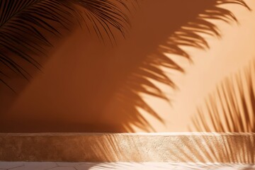 Fototapeta na wymiar palm branch shadow on the wall- Ai