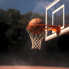 Fototapeta premium Basket Ball Shot To Ring. Generative AI
