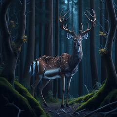 Beautiful deer in the woods, kids animation, kids book art