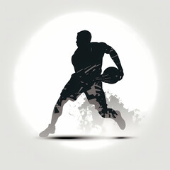 Fototapeta na wymiar Basket Ball Player Dribbling Ball Silhouette