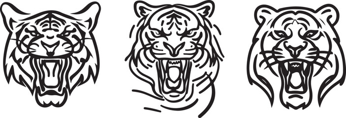 Tiger Vector black and white line art vector silhoutte 