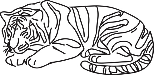 Tiger Vector black and white line art vector silhoutte 