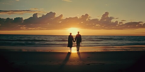 Fototapeta premium romantic couple in beautiful sunset by ai generative