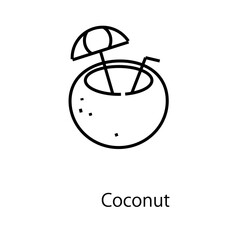 Coconut line icon. Coconut with straw outline sign.