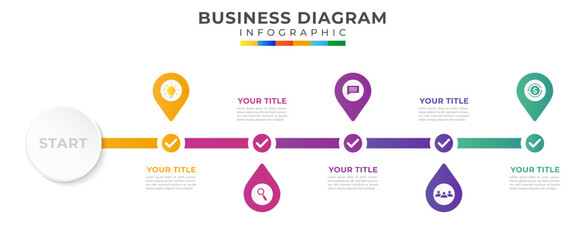 Fototapeta na wymiar 5 Step Modern Timeline diagram roadmap with circle topic chart and modern business icons