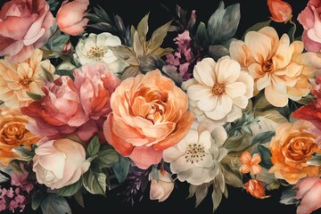 Floral watercolor border made digitally. Generative AI