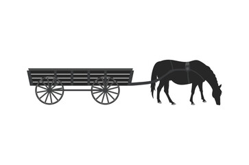 Silhouette horse and carriage, traditional rural transportation