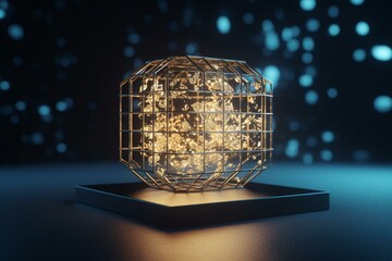 Minimalistic 3D renderings of glowing grids. Generative AI
