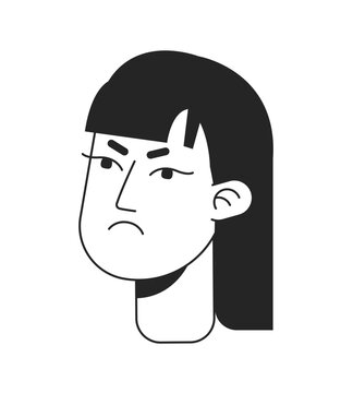 Grumpy girl frowning eyebrows monochrome flat linear character head. Expressing disagreement. Editable outline hand drawn human face icon. 2D cartoon spot vector avatar illustration for animation