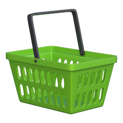 Green shopping basket on white background 3d rendering