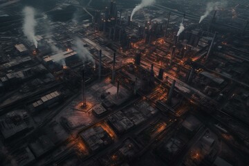 Amazing aerial view of factories and industrial sites. Generative AI