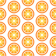 Slices of orange on white background. Vector seamless pattern. Best for textile, wallpapers, home decoration, wrapping paper, package and web design.