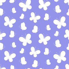 White butterflies on blue background. Vector seamless pattern. Best for textile, print, wallpapers, and wedding decoration.