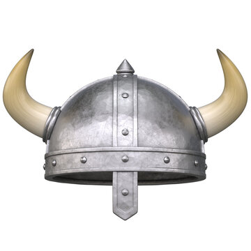 Viking helmet, medieval helmet with horns on white background 3d rendering