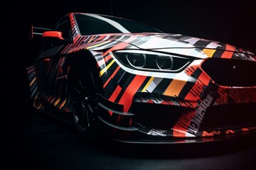 Abstract stripe racing car decal wrap kit designs for rally adventure and livery. Generative AI