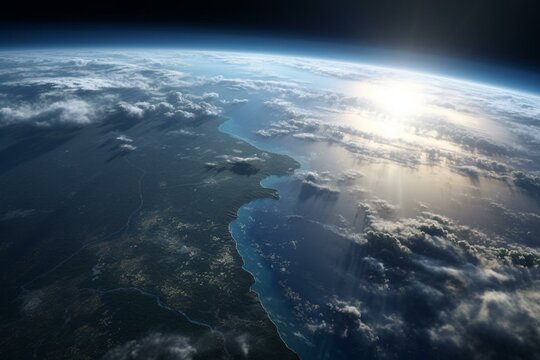 3D illustration of Earth & Mercury from orbit with clouds, land, ocean, atmosphere. Furnished by NASA. Generative AI