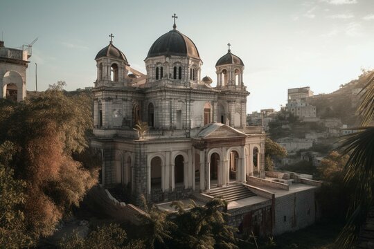 Early morning view of Cathédrale Notre-Dame de l’Assomption in Cap-Haitien, Haiti. Generative AI