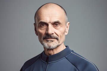 Obraz premium Portrait of a mature man in sportswear looking at camera isolated on grey background