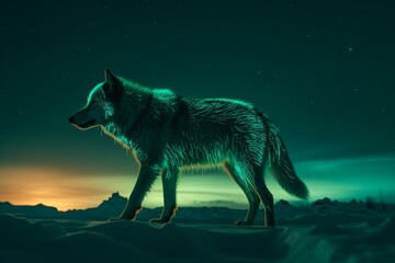 A wolf-shaped representation of the northern lights. Generative AI
