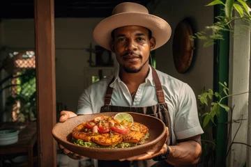 Foto op Plexiglas Experience the Essence of Dominican Cuisine as a Skillful Chef Presents a Platter of Mangu, a Tasty Local Breakfast Dish     © Mr. Bolota