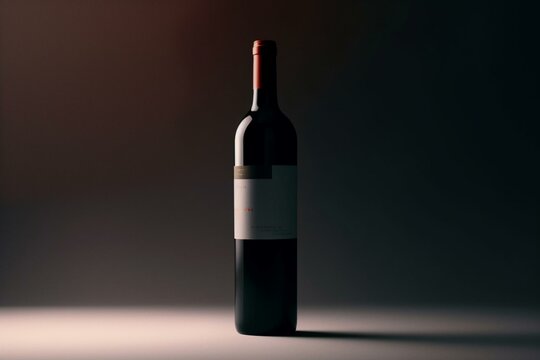 Red wine bottle with blank label on white background. Generative AI