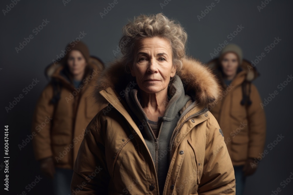 Canvas Prints Portrait of a senior woman in a winter jacket looking at the camera.