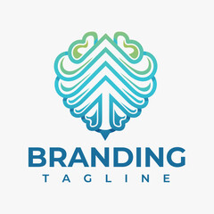 Human brain arrow logo branding