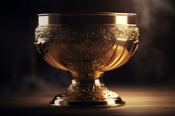 3d render of a stomach-shaped golden cup trophy. Generative AI