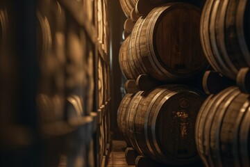 Beer casks in a magical realm for beer taps. Generative AI