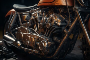 Motorcycle motor separated from other components. Generative AI