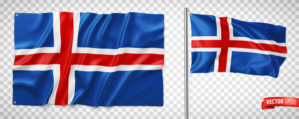 Vector realistic illustration of Icelandic flags on a transparent background.
