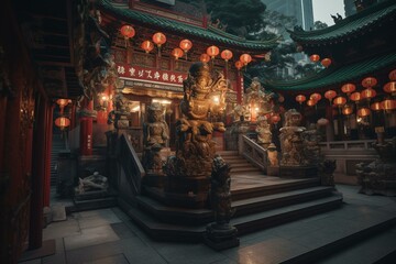Fototapeta na wymiar Photo of Wong Tai Sin Temple in HK. Generative AI