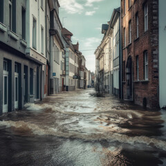 Street flooded with water. Ai Generated