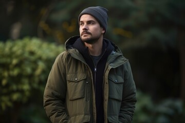 Portrait Of A Handsome Young Man In Winter Clothes Outdoors