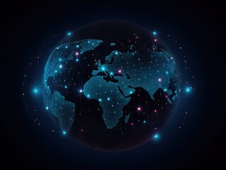 Global Vernetzte Weltkarte im Neondesign, generative AI.