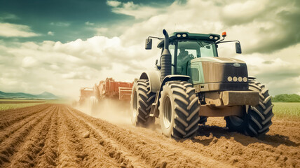 Modern tractor working on the farm, a modern agricultural transport cultivation of fertile land. 