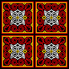 Ethnic pattern from Toraja, South Sulawesi Indonesia. Aesthetic traditional Asian texture. Red, black, yellow, and white geometric theme.