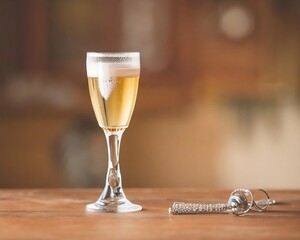A champagne flute filled with bubbly champagne
