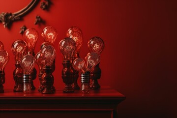 A cluster of bulbs on red walls. Generative AI