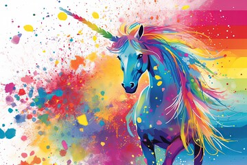 Colorful pride carnival with fairy dust, rainbows, unicorns, joyful. Generative AI