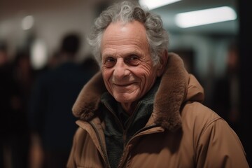 Portrait of a smiling senior man in winter coat at the street