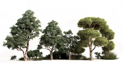 Fototapeta premium illustration of trees on transparent background, for illustration, digital composition, and architecture visualization. generative ai