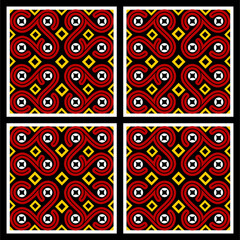 Ethnic pattern from Toraja, South Sulawesi Indonesia. Aesthetic traditional Asian texture. Red, black, yellow, and white geometric theme.